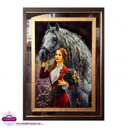 Beautiful lady and horse tableau rug